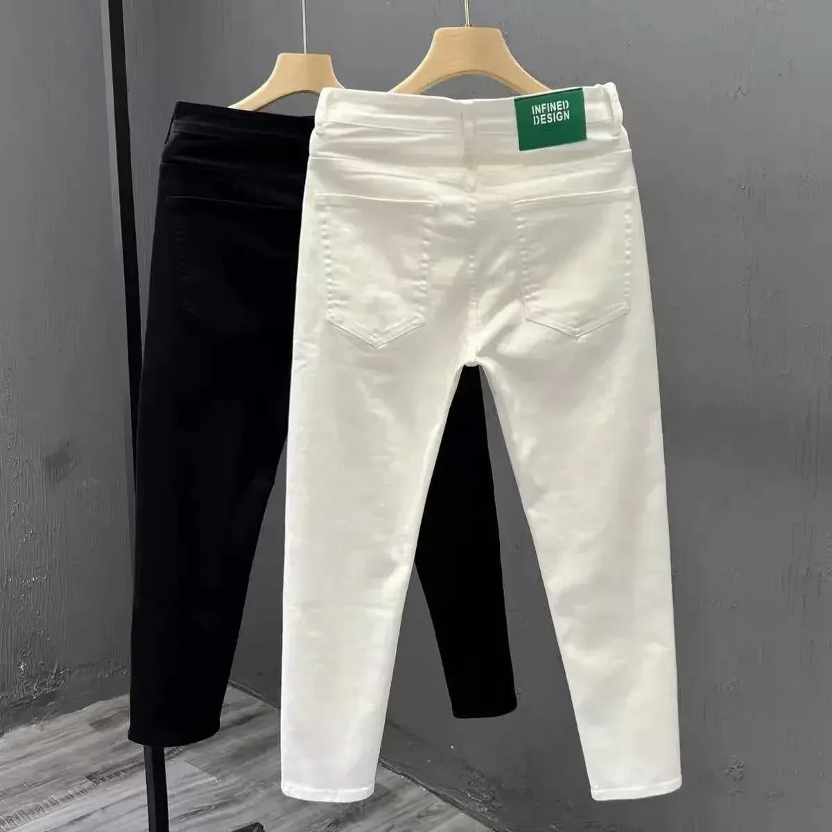 Jeans for Men White High Quality Trousers Slim Fit Tight Pipe Male Cowboy Pants Solid Skinny Stacked 2024 Korean Autumn Buggy Xs - Golden Bridge Store