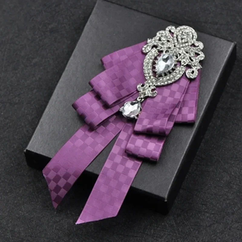 Fashion Handmade Bow Tie Wedding Collar Luxury Rhinestone Bowtie Necktie Brooch Pocket Towel Square Set Gift for Men Accessories