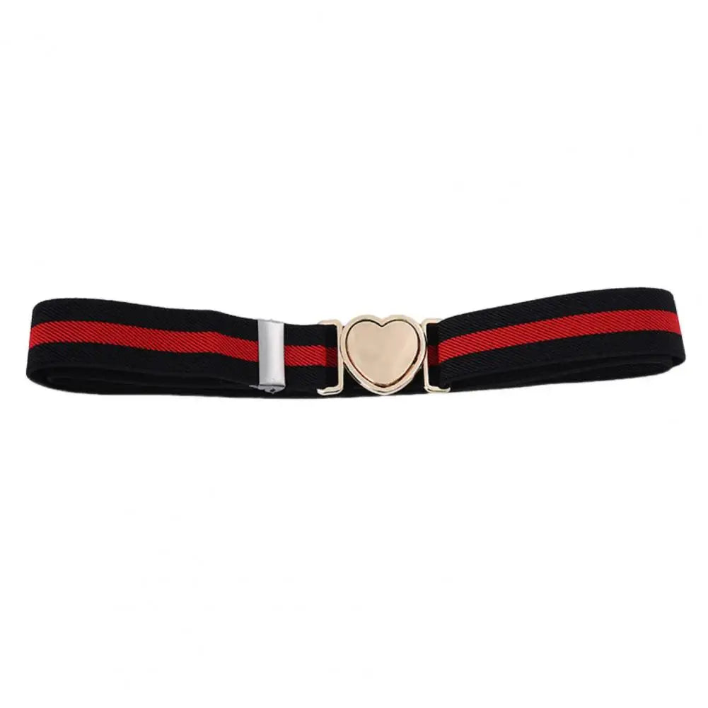 Unisex Belt Contrast Color Banded Metallic Heart Buckle Waistband Adjustable Elastic Band Girl Waist Strap Elastic Waist Band
