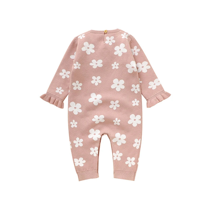 Cute Floral Print Infant Jumpsuit Long Sleeve Baby Girls Spring & Autumn Rompers Knitted 1-18 Months Newborn Bodysuit Sleepsuit