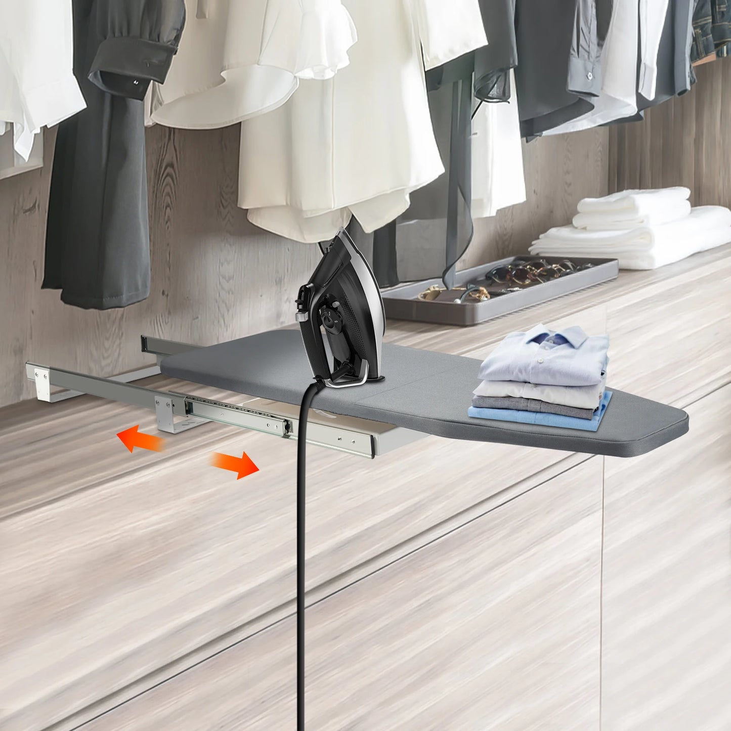 Faltbarer Bügelbrett-Schrank Grau 180 ° Rotation Pull-out Folding Für Verschiedene Kleidungsstücke