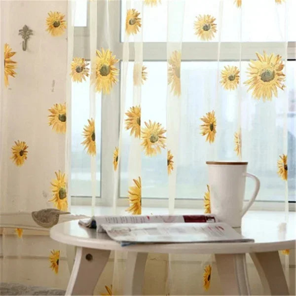 Zhejiang WPP2382 Sonnenblumen Tüllvorhang - 100x200 Leinen