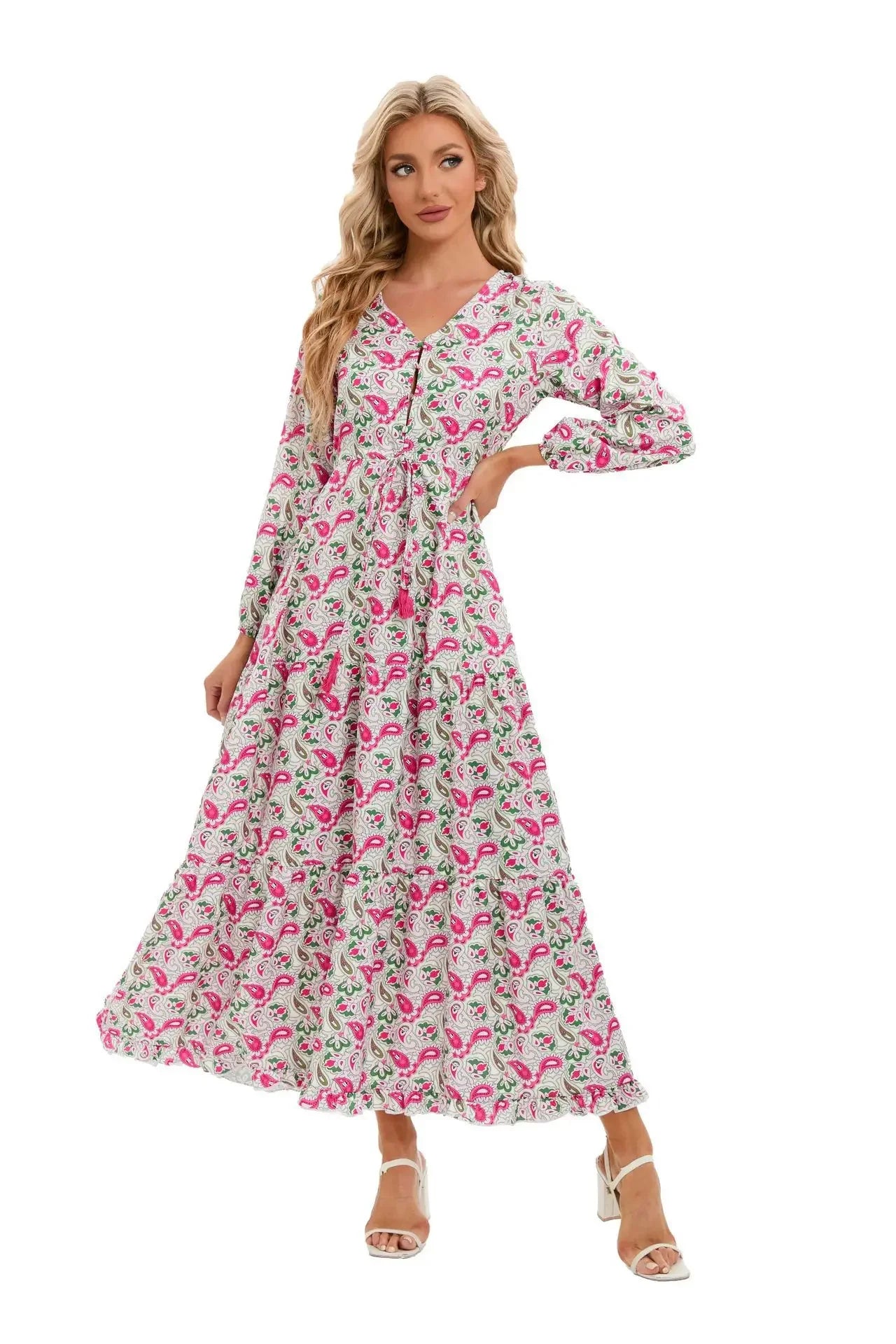 Elegant Women's Flower Long Dresses 2025 Spring New Bohemian Printed Dress Abıye Kadın Abiye Платье Robe Ete Femme Vestidos