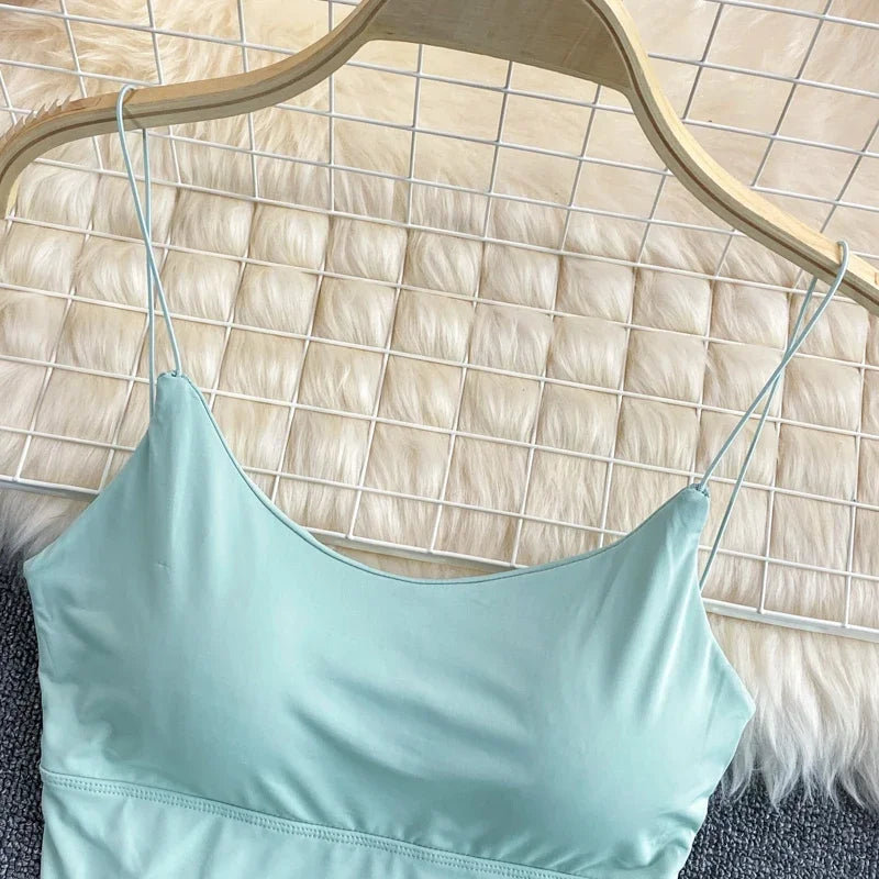 Women Crop Tops elegant Solid Color Camisole Ice Silk Tube Top Seamless Sports Tank Top Wireless Underwear Padded Bra Bralette Vest