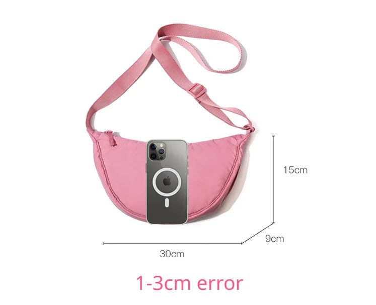 Solid Color Women's Portable Shoulder Bag Simple Female Nylon Cloth Padded Crossbody Bags Travel Purse Handbags Messenger Bag