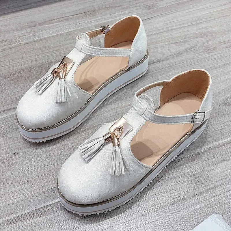 Women's Sandals Summer 2025 Casual Flat Platform Heel Tassel Buckle Strap Female Sandals Platform Vulcanized Shoes for Women New