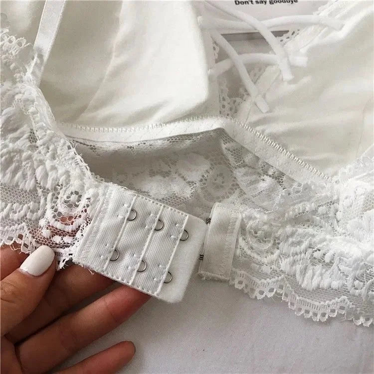 SP&CITY Bandage Design Lace Transparent Bralette Women elegant Hollow Out Wire Free Bra Summer Thin Breathable Mesh Push Up Bras