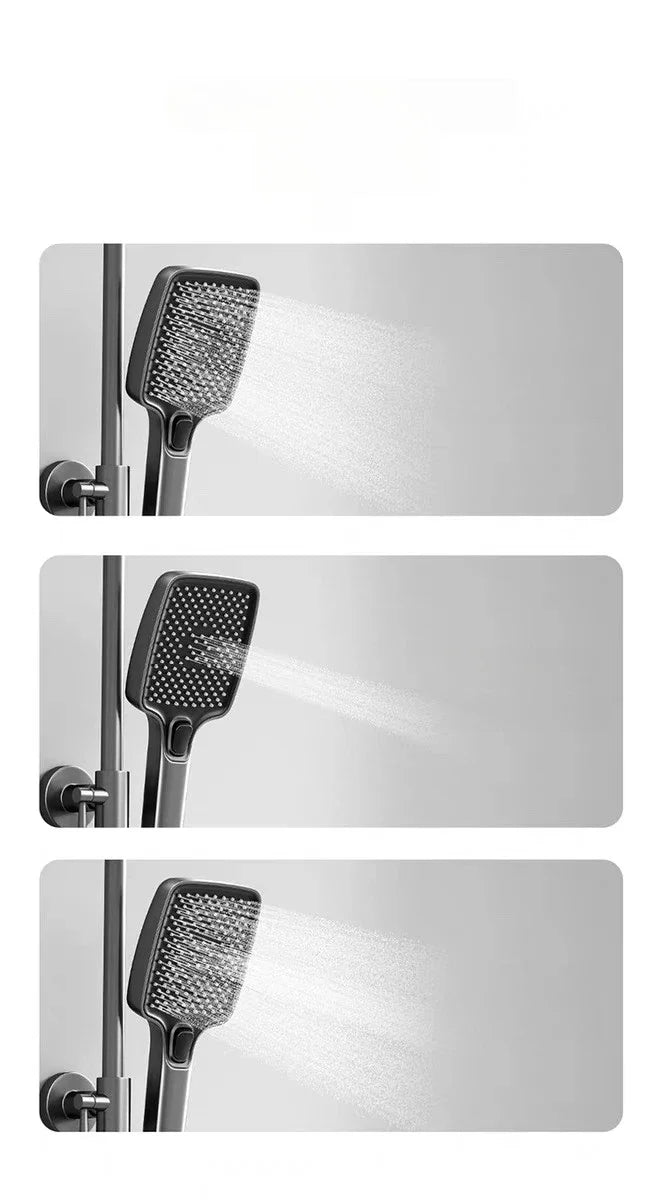 Bathroom Luxury Shower Faucet System with Lights Tempered Glass Shower Set Digital Display Copper Mixer Shower Faucet Set