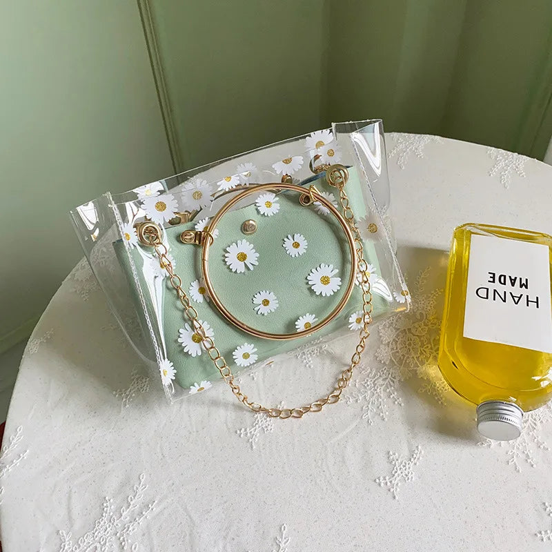 Fashion Crossbody Bags for Women Summer and Autumn New Daisy Print Pattern Jelly Women Bags One Shoulder Portable Female Handbag