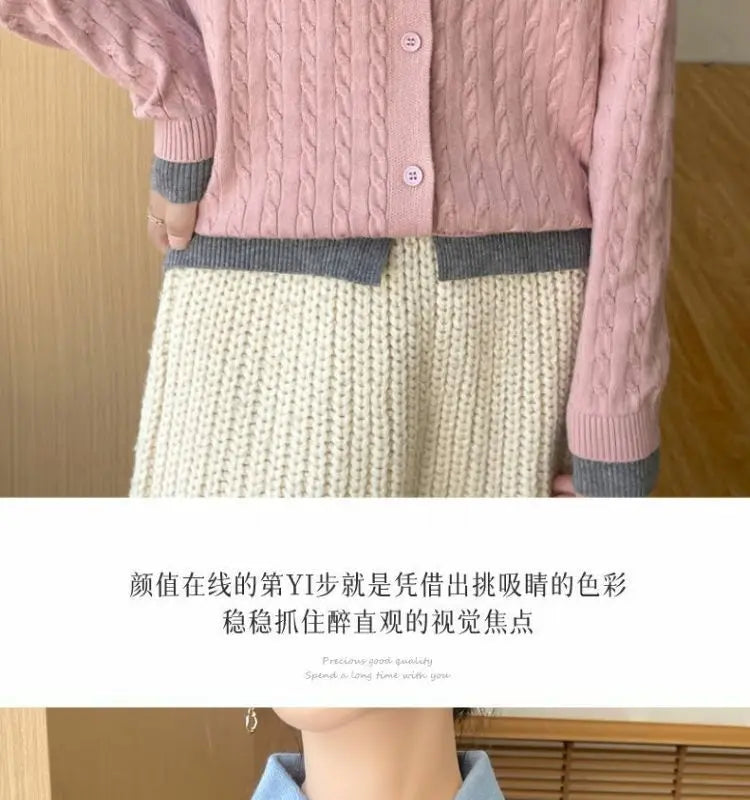 CN Fujian Zweiteiliger Strickcardigan - Größe L Polyester Knopf