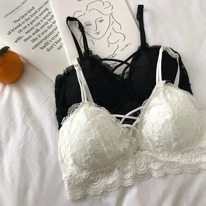 SP&CITY Bandage Design Lace Transparent Bralette Women elegant Hollow Out Wire Free Bra Summer Thin Breathable Mesh Push Up Bras