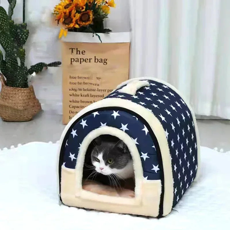 Winter Pet Cat Bed Foldable Dog House Dog Villa Sleep Kennel Removable Nest Warm Enclosed Cave Sofa Big Dog Kennel Pet Supplies
