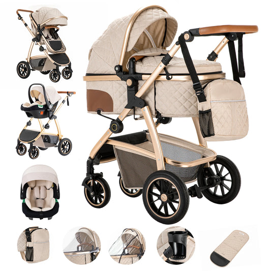 3-in-1-Reisesystem für Kinderwagen, Kinderwagen mit höhenverstellbarem Griff, Reisekinderwagen mit Moskitonetz, Kinderwagen mit Aluminium by Golden Bridge Store