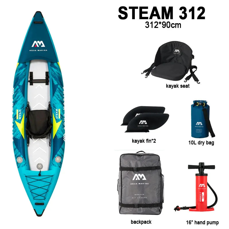 AQUA MARINA 1 2 person inflatable boat sport kayak model STEAM canoe pvc dinghy raft pump seat drop stitch floor laminated PVC