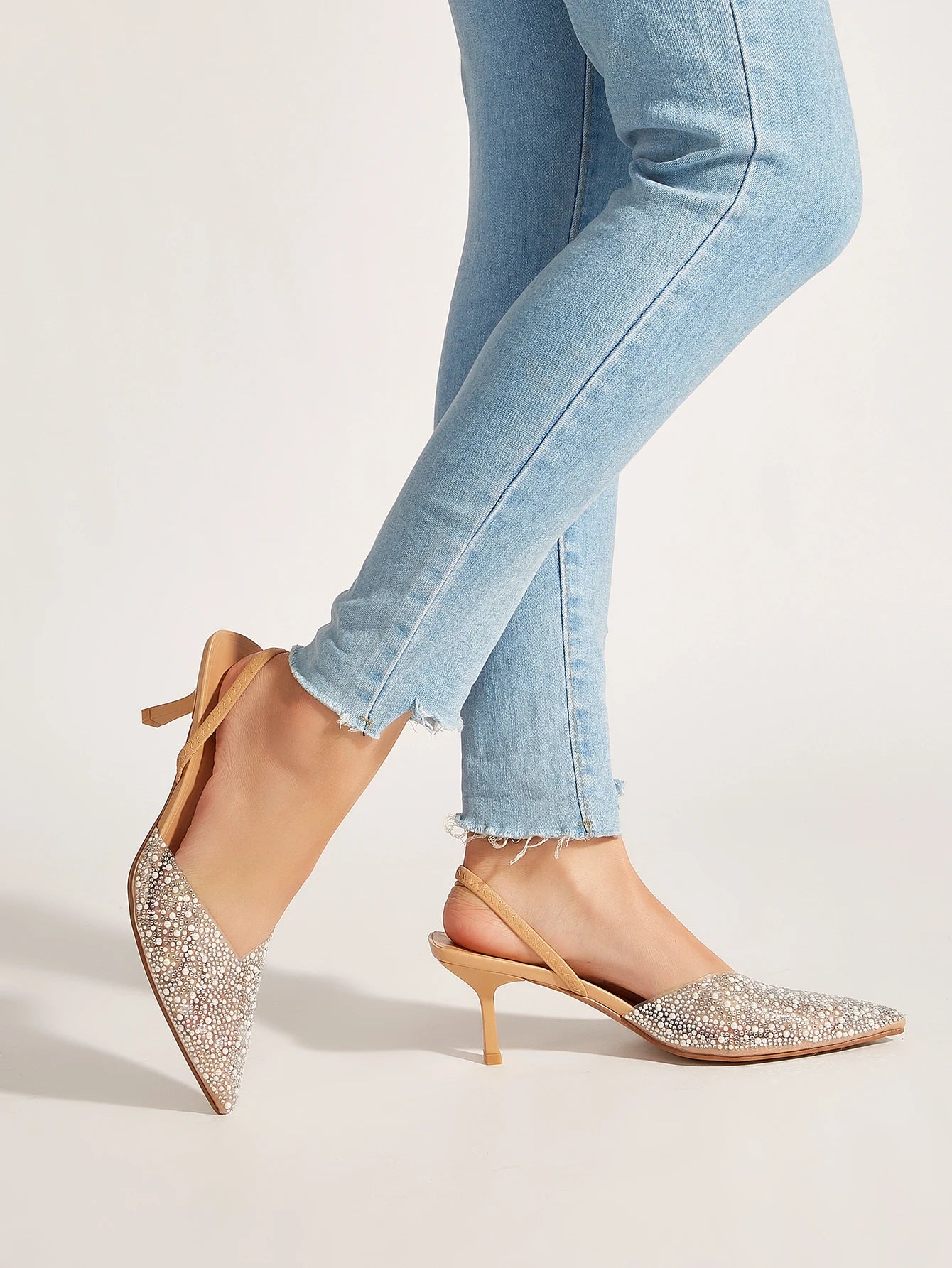 Glamorous Women's Heeled Sandals Translucent Faux Pearls Decor Slingback Stiletto Comfy Lightweight Prom Heels Summer