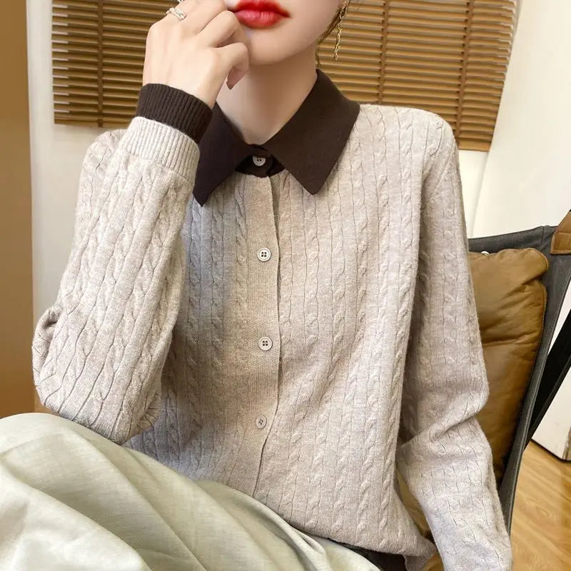 CN Fujian Zweiteiliger Strickcardigan - Größe L Polyester Knopf