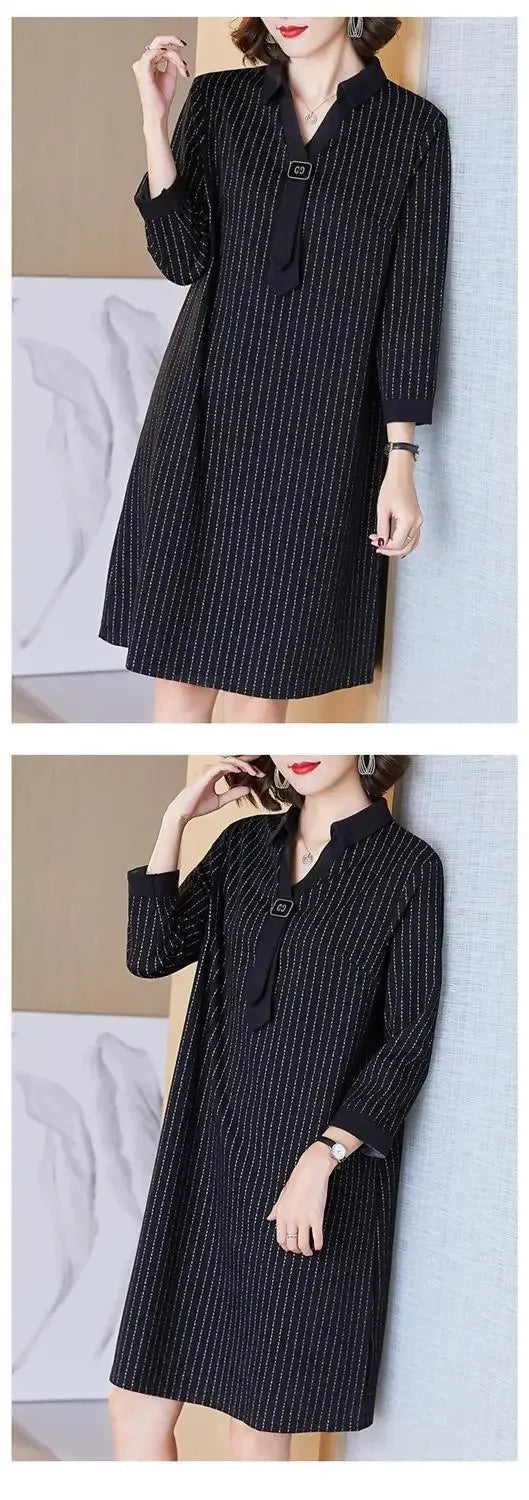 Your Wife's Plus Size Women's Dress for Spring and Autumn High-end Mothers Covering Flesh and Slimming Bottom Layer Shirt - Golden Bridge Store