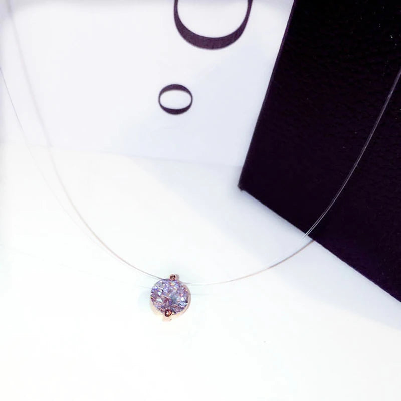 Transparent Invisible Fishline Necklace Super Shinning Zircon Pendant For Women Fashion Korea Clavicle Necklaces Femme Choker