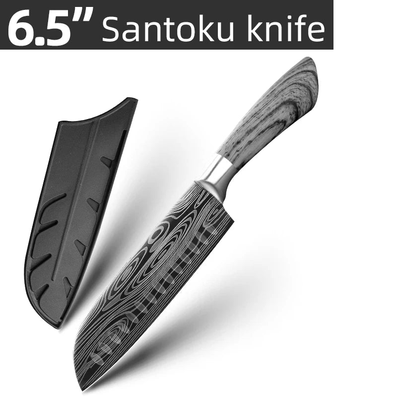 Kitchen Knife Damascus Laser Chef Knife 5 7 8 Inch Meat Cleaver Japanese Santoku Knive Butcher Slicing Cutter for Fish Vegetable