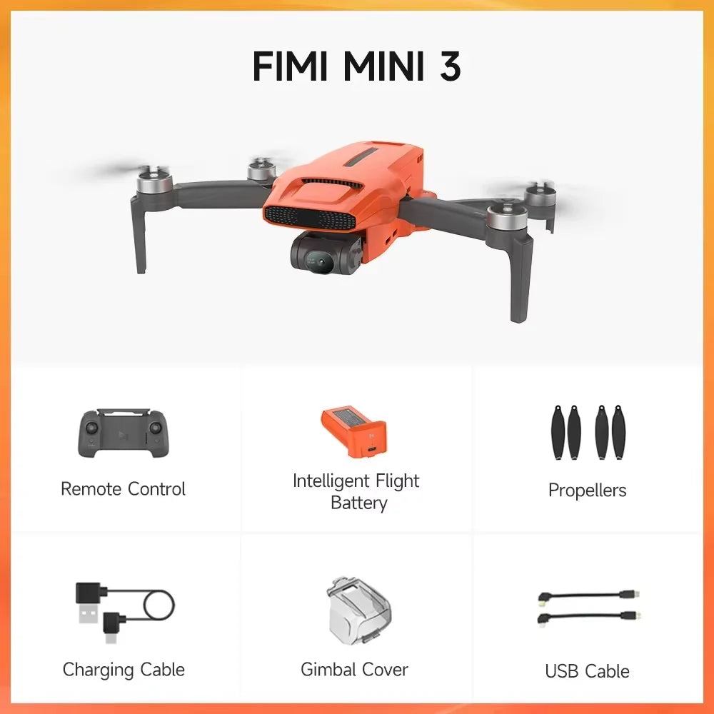 FIMI MINI 3 Dronă cu cameră nouă, 249g, 4K, 60fps, video nocturn AI Super, distanță de zbor de 9KM, senzor de 1/2 inch și 48MP, mini dronă pro