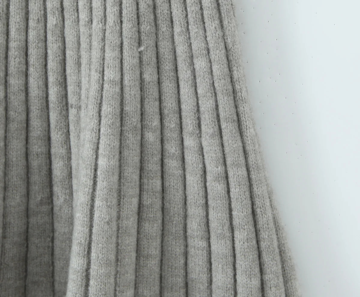 ZJOAN SHOWCN O-Neck Cardigan Set - Knopfverschluss Kurzrock Elastischer Bund Grau Khaki Größe Regular Extra-Heavy