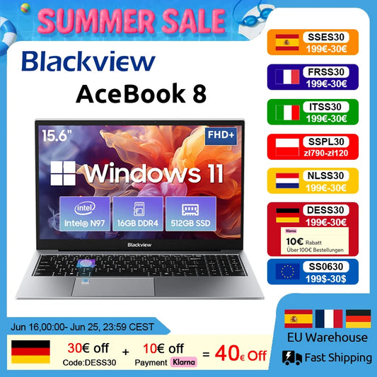 Blackview AceBook 8 Laptop 15.6" 12th Gen Intel Alder Lake N97 16GB RAM 512GB SSD + expansion up to 1TB Windows 11 Home 15.6"