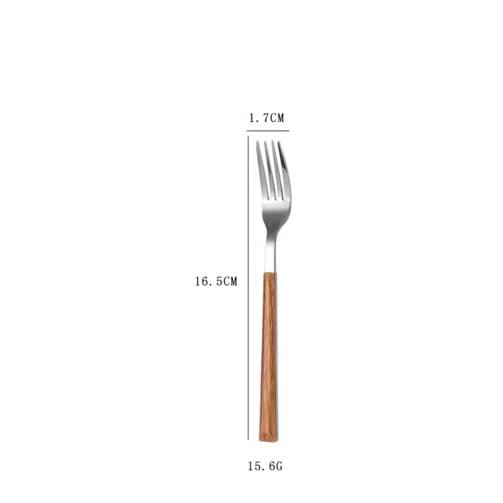 Creative Stainless Steel Spoon Fork Knife Portable Wood Grain Cutlery Set Western Tableware Thickened Fruit Fork