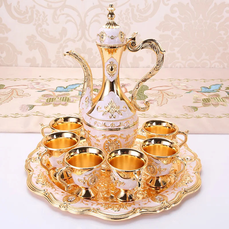 New Elegant Wine Set Golden Silver Pot Cup Plate Set Wine Whisky Set Home Decor