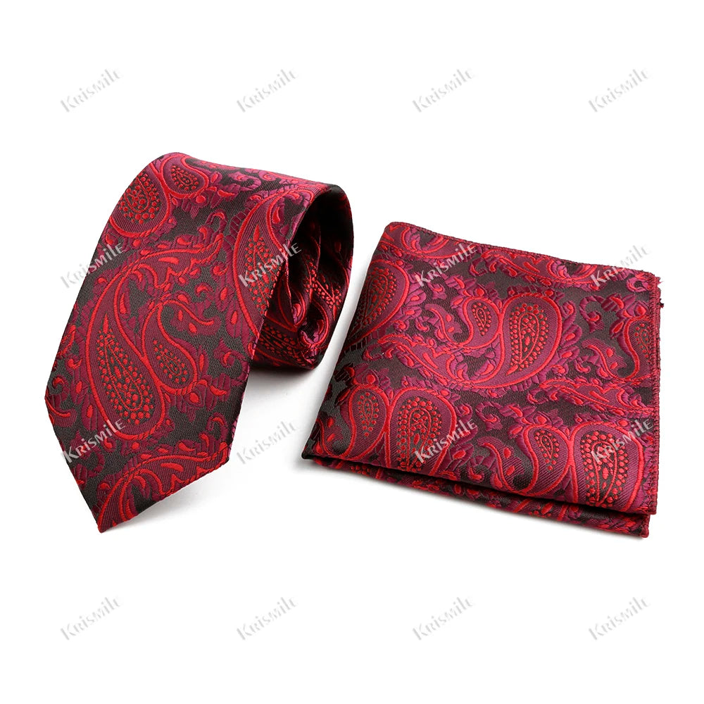 Novelty Paisley Tie Pocket Square Set For Men Skinny Slim 6cm Necktie Fit Business Wedding Party Stage Host Daily Wear Accessory