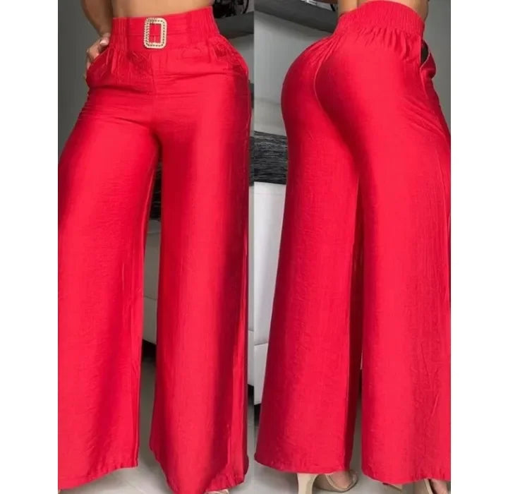 Elegant Women Pants Fashion Solid Loose and Slim Metal Decorative Speaker Wide Leg High Waist Trousers Female 2024 Autumn New