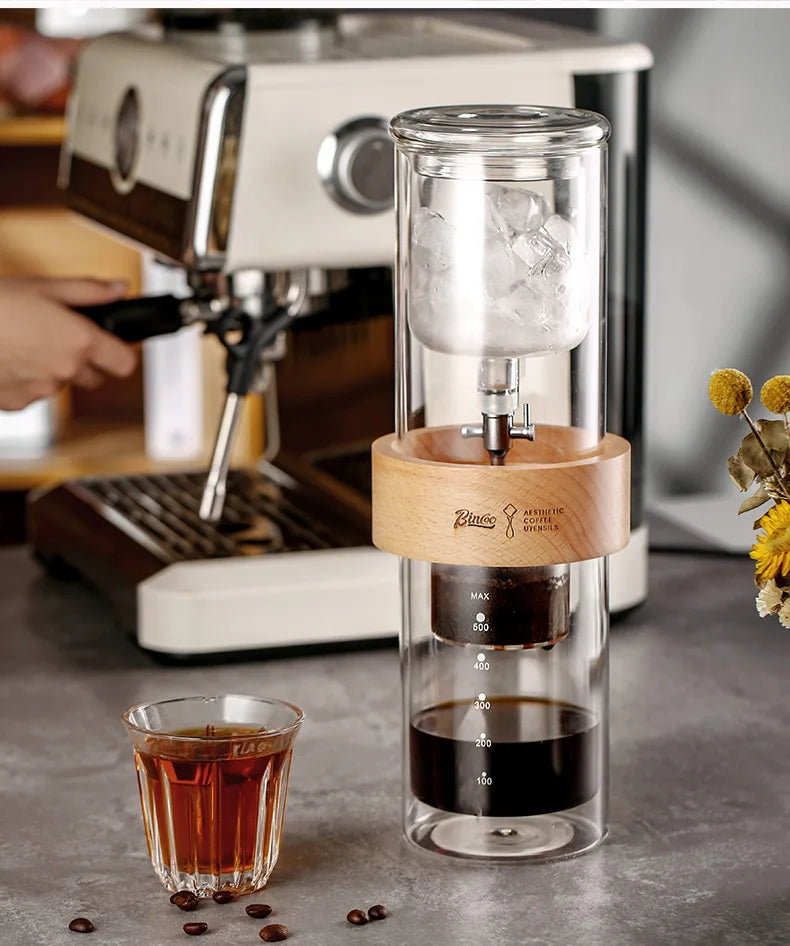 Glass Ice Drip Cold Brew Coffee Pot Portable Ice Cold Drinking Coffee Maker Home Kitchen Use Pour Over Kettle Removable Cleaning