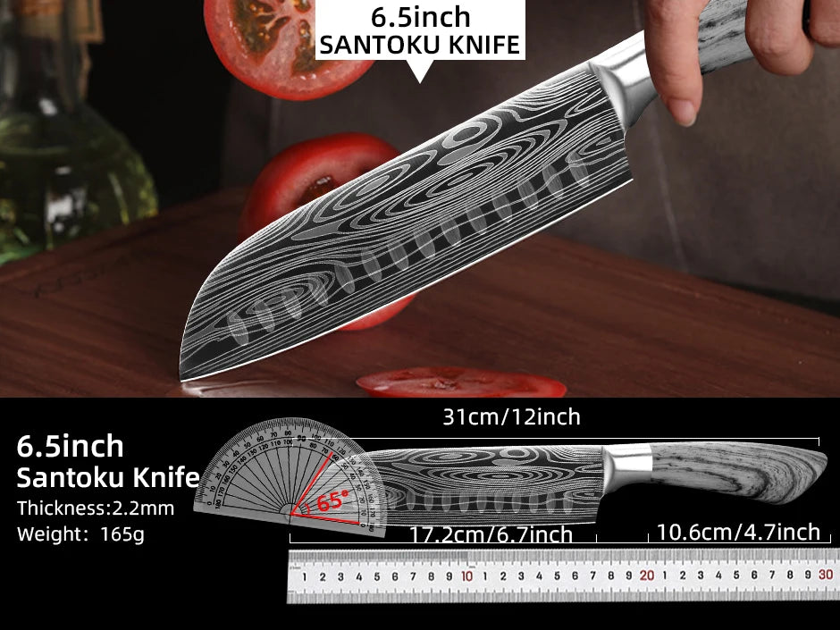 Kitchen Knife Damascus Laser Chef Knife 5 7 8 Inch Meat Cleaver Japanese Santoku Knive Butcher Slicing Cutter for Fish Vegetable