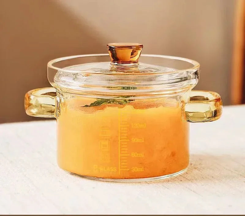 Clear Glass Saucepan Heat Resistant Cooking Pot Dual Handle Soup Pot with Cover Microwave Fire Heating Stockpot Kitchen Cookware