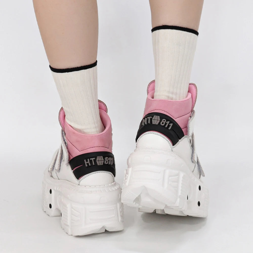 U-DOUBLE Punk Ankle Boots Gothic - Plateau 7cm Schnürung