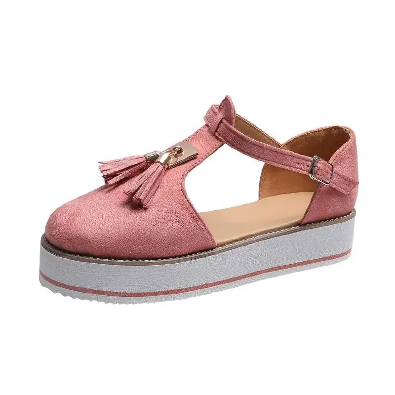 Women's Sandals Summer 2025 Casual Flat Platform Heel Tassel Buckle Strap Female Sandals Platform Vulcanized Shoes for Women New