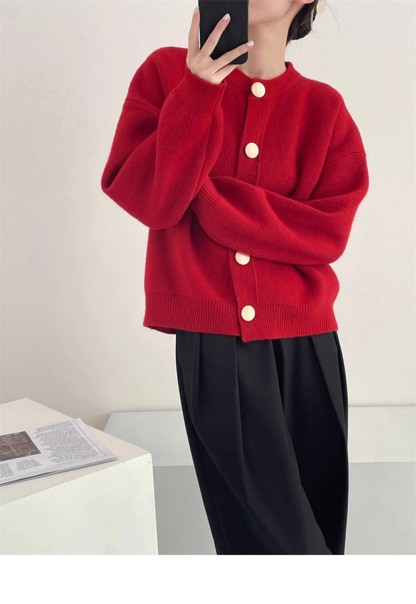 AOSSVIAO Strickjacke O-Ansatz - Größe L, Elastizität Hoch