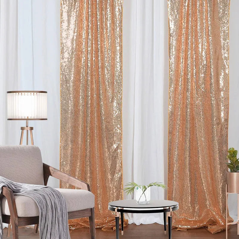 Sequin Backdrop Curtains - 2 Panels 2x8FT,Gold/Silver Backdrop Party Wedding Baby Shower Curtain Sparkle Photography Background