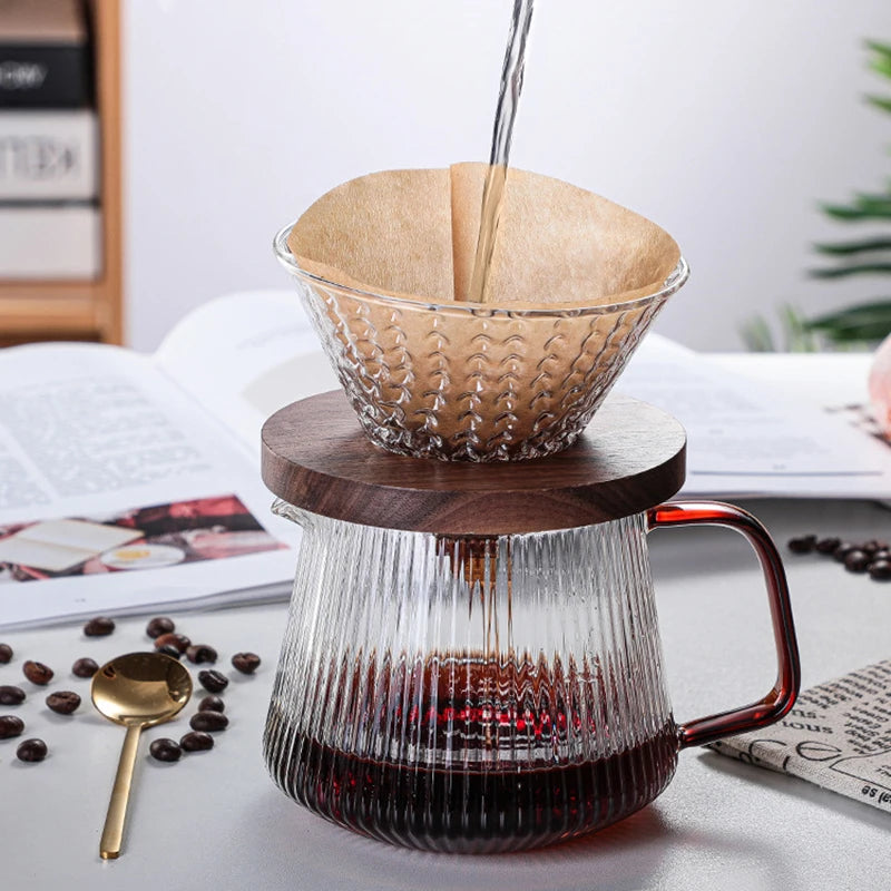 Vertical Striped Coffee Pot Glass Coffee Kettle V-shaped Spout Coffee Teapot Practical Coffeeware About 350ml/500ml Reusable