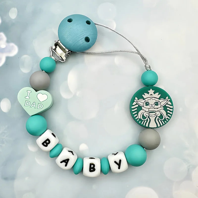 Lanț personalizat pentru suzetă cu nume - cleme din silicon cu litere englezești pentru bebeluși - suport pentru lanț, pandantiv pentru inel de dentiție, cadouri pentru bebeluși