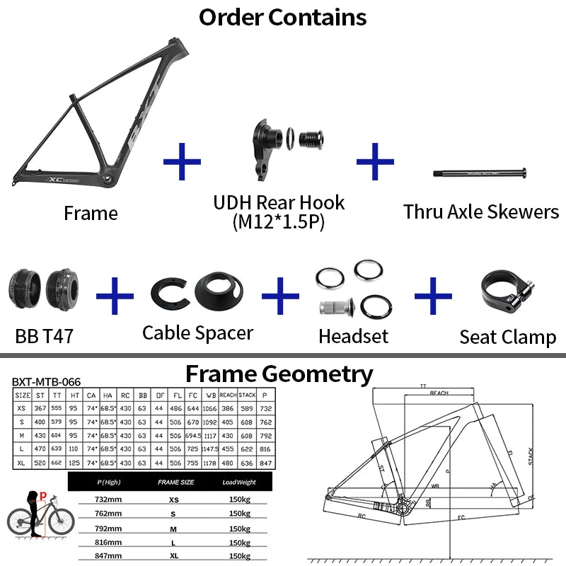 BXT T1000 carbon mtb frame 29er carbon bike frame 29 carbon mountain bike frame boost 148*12 disc brake bicycle frame UDH hanger