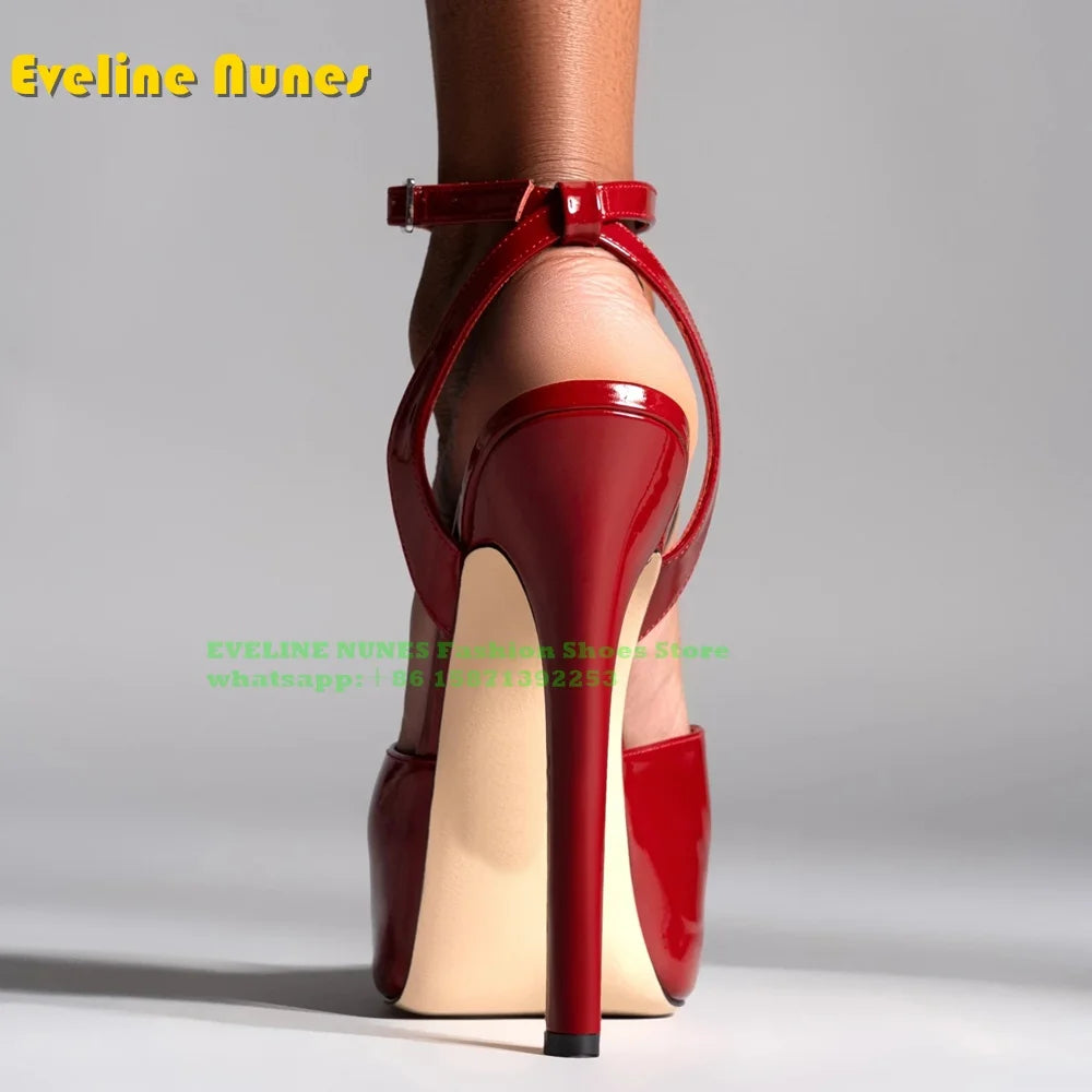 Peep Toe Platform Buckle Strap Red Sandals Pointed Toe Thin Heel Slingback elegant Women Runway Show Shoes Spicy Girl Party Trend