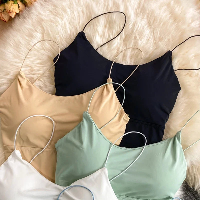 Women Crop Tops elegant Solid Color Camisole Ice Silk Tube Top Seamless Sports Tank Top Wireless Underwear Padded Bra Bralette Vest