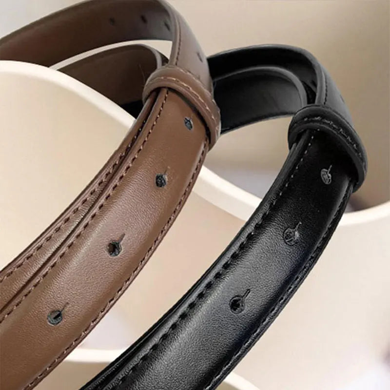 Women's Belt Versatile Retro Bronze Buckle Cowhide Thin Belt2.3Simple and Elegant Decorative Dress Suit Apparel Accessories