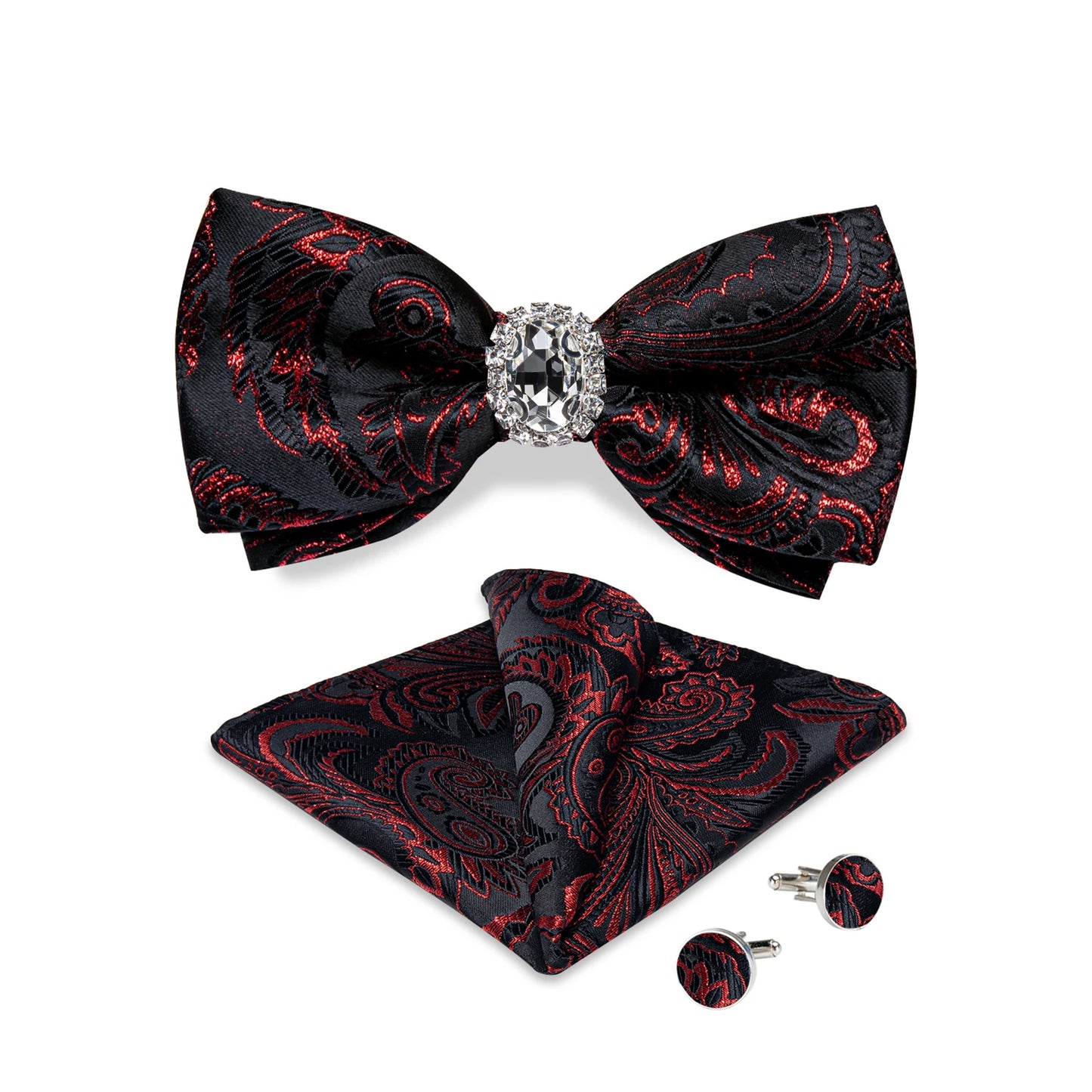 Set de butoni de buzunar cu nod fluture pentru bărbați, din mătase, de designer, pentru nuntă