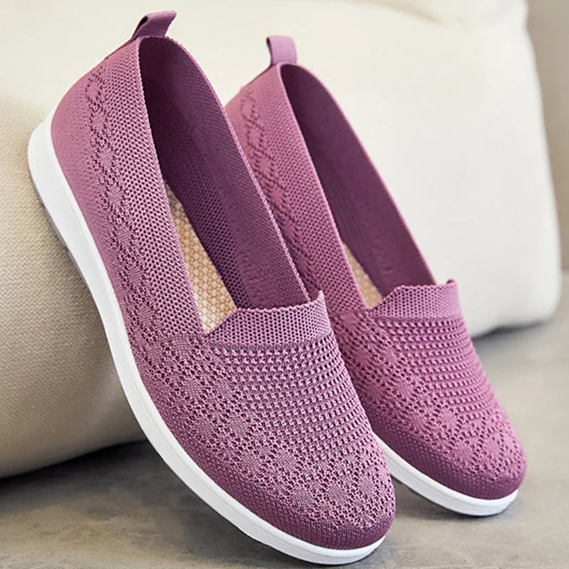 Breathable Knit Slip On Sneakers for Women Spring Summer Non Slip Casual Walking Shoes Woman Solid Color Comfort Flats Footwear