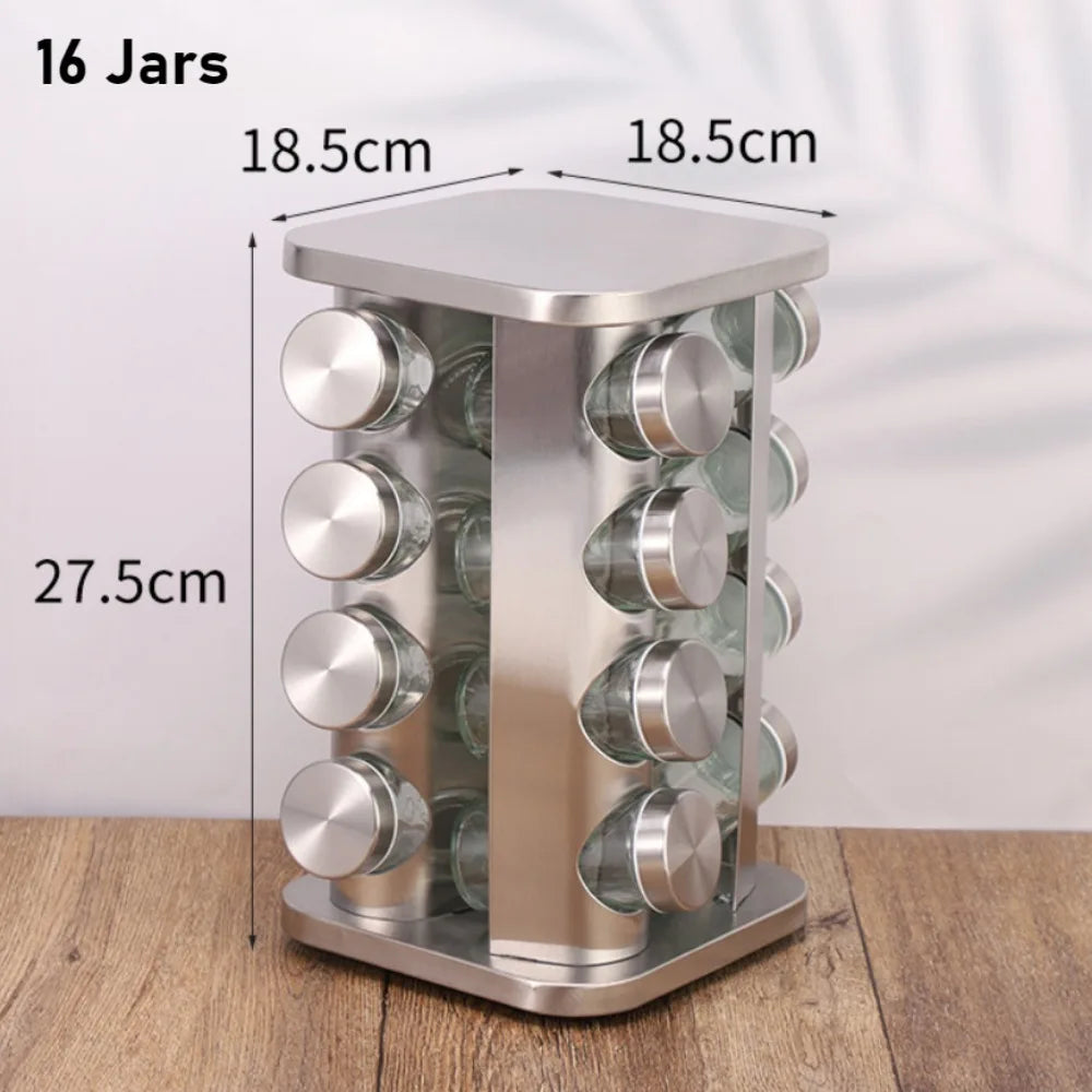 Stainless Steel Spice Rack Rotating Seasoning Set Vertical Spice Sorting Rack Square Condiment Organizer Salt Sugar Containers