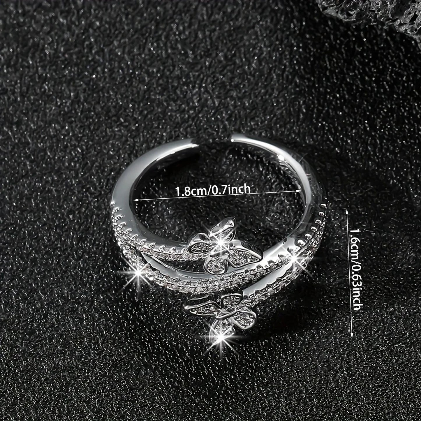 Inel elegant și reglabil cu fluture dublu, inel cu trei straturi, inel personalizat pentru degetul arătător, potrivit pentru purtare zilnică și cadou