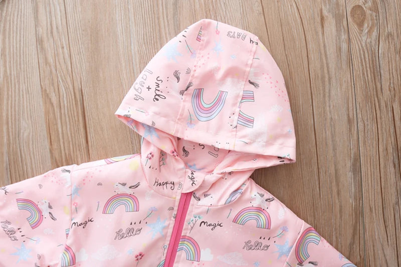 Jachetă pentru copii 2025: Curcubeu-Unicorn cu glugă și fermoar - Colecția de îmbrăcăminte pentru copii