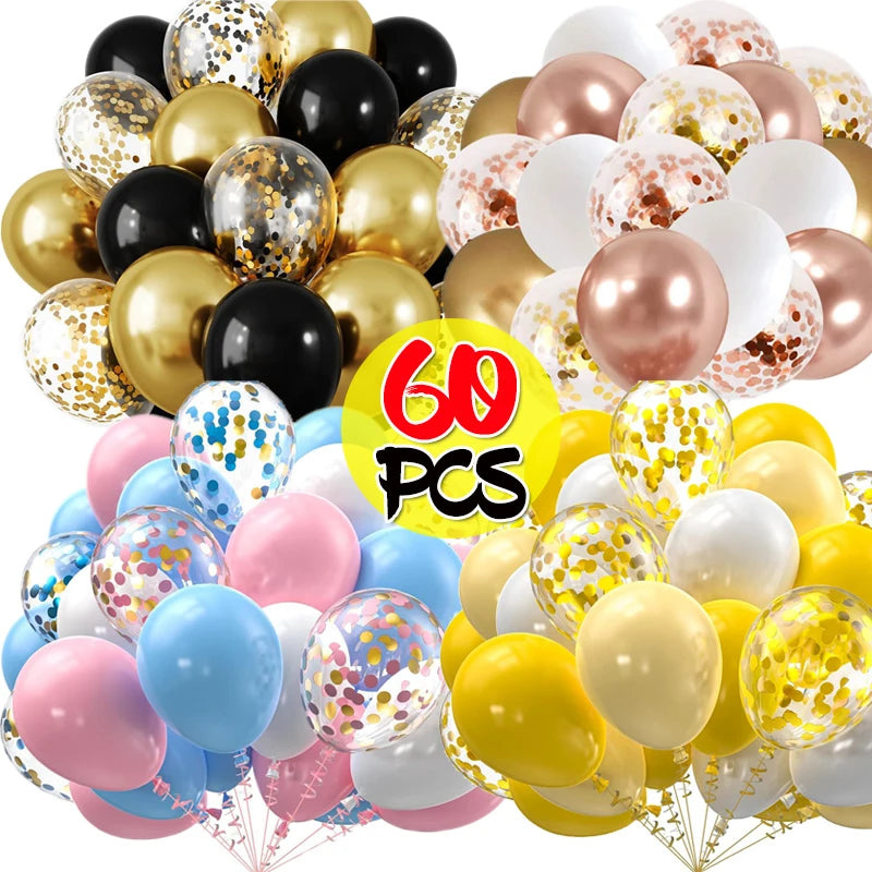PartyPro Ballonset Pailletten - 60 und 30 Stk Schwarz Gold