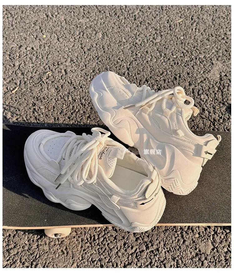 YSHUNIJ Plateau Sneaker Damen - Weiß 3cm Absatz Passt